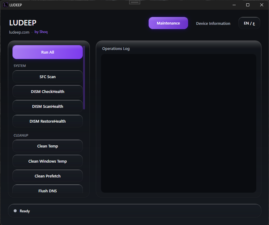 LUDEEP Maintenance application preview