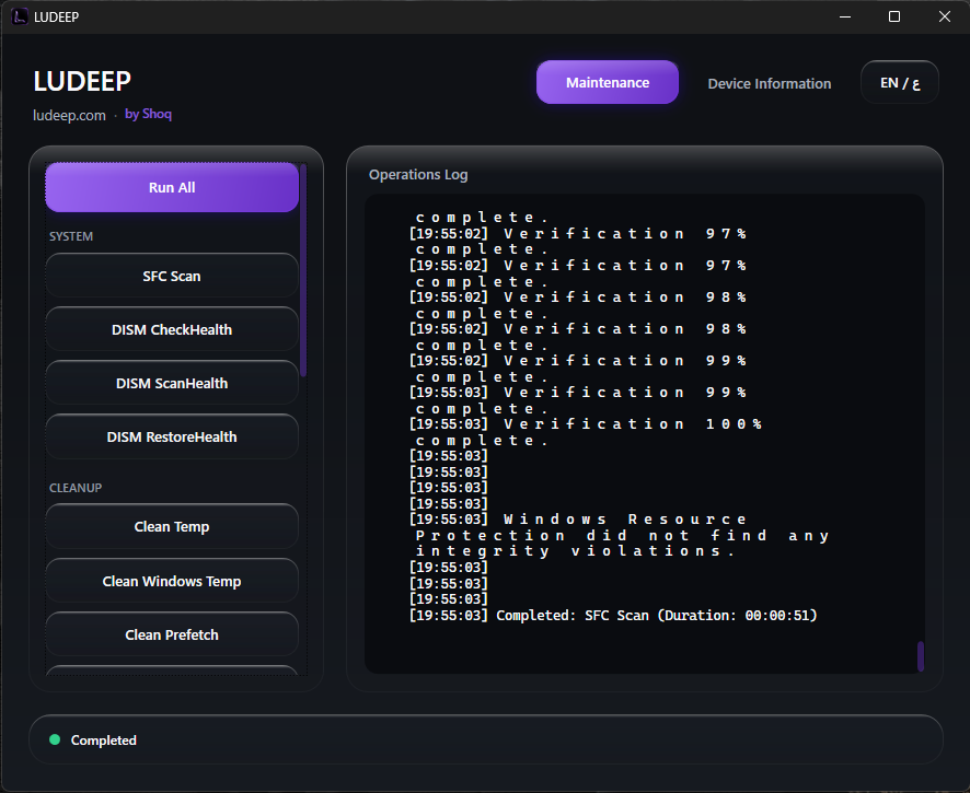 LUDEEP Maintenance running system maintenance tasks